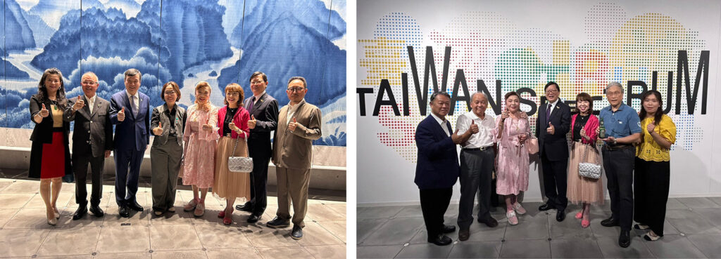 左圖：關西僑領與王時思次長（左四）和李逸洋代表（左三）合影； 右圖：關西僑領與洪英傑處長（左四）合影